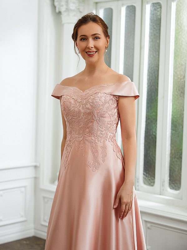 Camryn A-Line/Princess Satin Applique Off-the-Shoulder Sleeveless Tea-Length Mother of the Bride Dresses DFP0020255