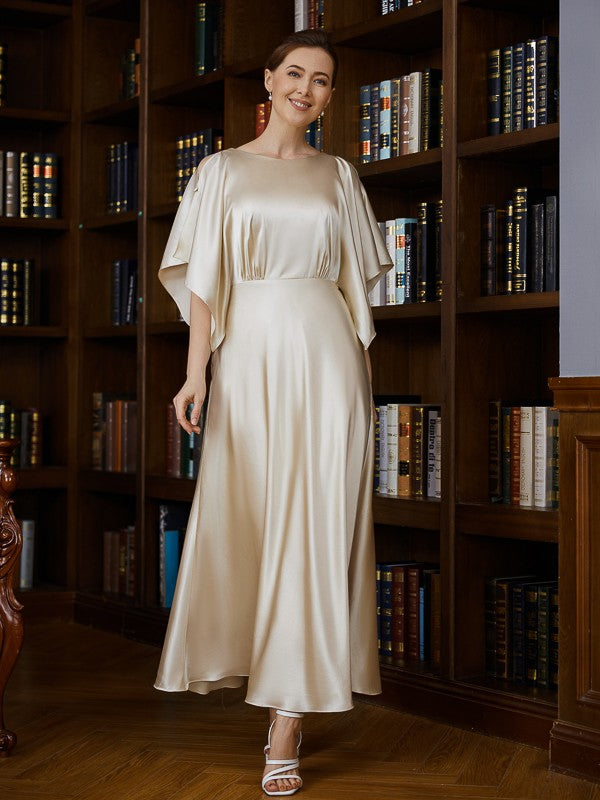 Annabelle A-Line/Princess Silk like Satin Ruched Scoop 1/2 Sleeves Ankle-Length Mother of the Bride Dresses DFP0020243