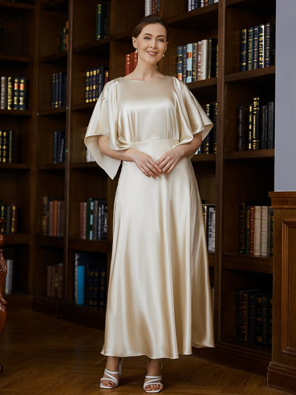 Annabelle A-Line/Princess Silk like Satin Ruched Scoop 1/2 Sleeves Ankle-Length Mother of the Bride Dresses DFP0020243