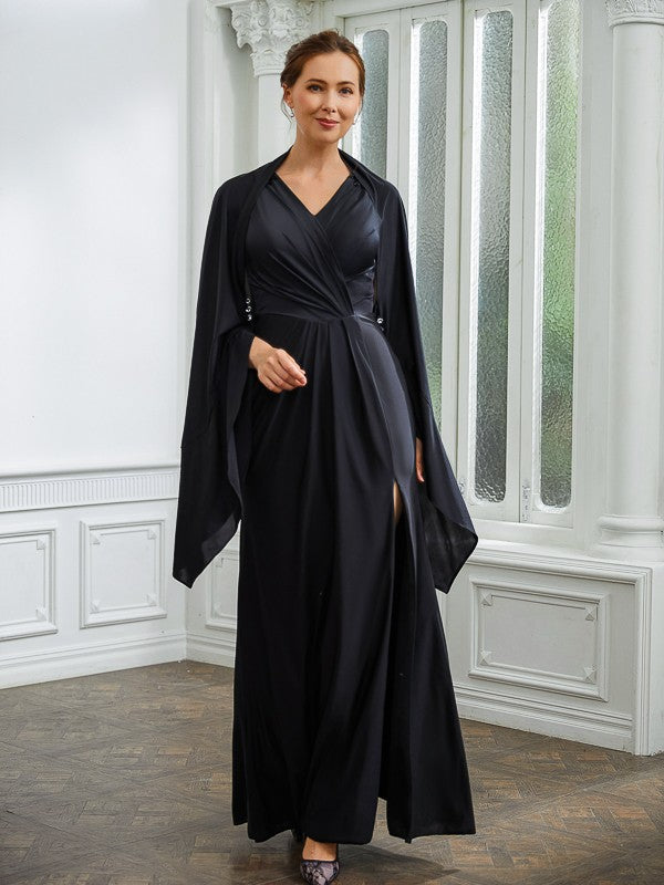 Marian Sheath/Column Jersey Ruched V-neck Sleeveless Floor-Length Mother of the Bride Dresses DFP0020246