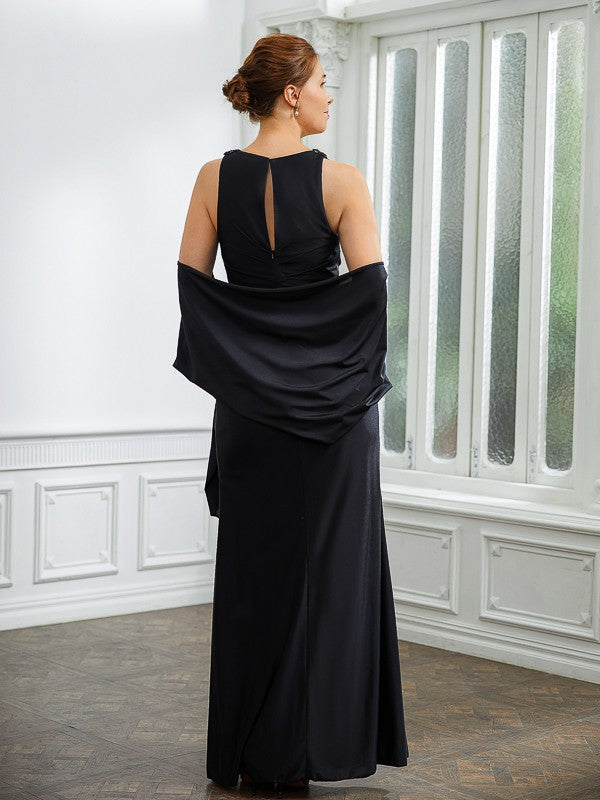 Marian Sheath/Column Jersey Ruched V-neck Sleeveless Floor-Length Mother of the Bride Dresses DFP0020246