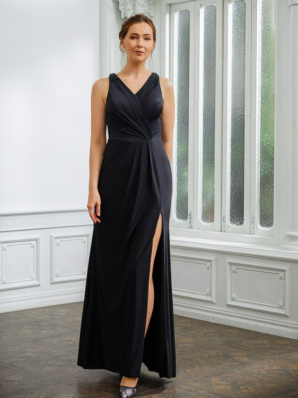 Marian Sheath/Column Jersey Ruched V-neck Sleeveless Floor-Length Mother of the Bride Dresses DFP0020246