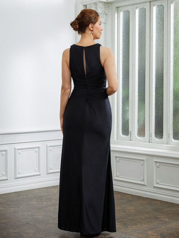 Marian Sheath/Column Jersey Ruched V-neck Sleeveless Floor-Length Mother of the Bride Dresses DFP0020246