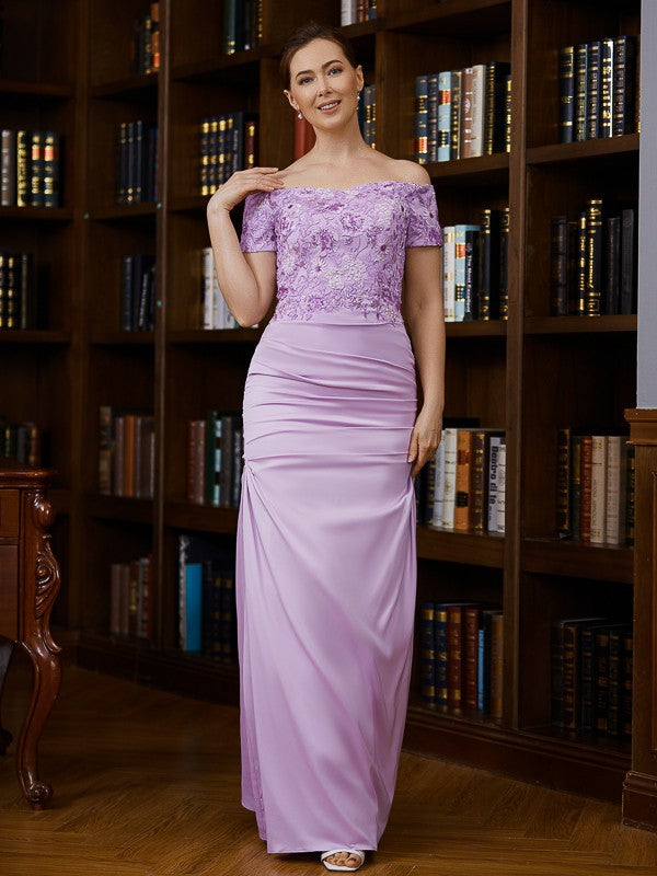 Carolyn Sheath/Column Charmeuse Ruched Off-the-Shoulder Short Sleeves Floor-Length Mother of the Bride Dresses DFP0020249