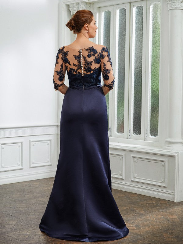 Nora Sheath/Column Satin Applique Bateau 1/2 Sleeves Sweep/Brush Train Mother of the Bride Dresses DFP0020243