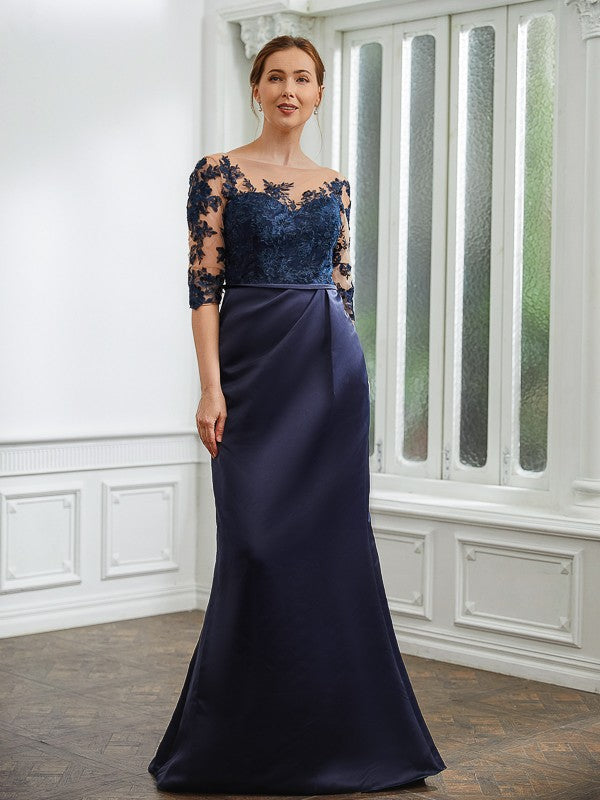 Nora Sheath/Column Satin Applique Bateau 1/2 Sleeves Sweep/Brush Train Mother of the Bride Dresses DFP0020243