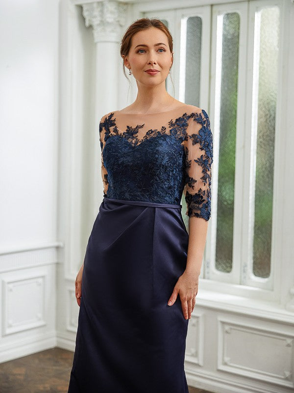 Nora Sheath/Column Satin Applique Bateau 1/2 Sleeves Sweep/Brush Train Mother of the Bride Dresses DFP0020243