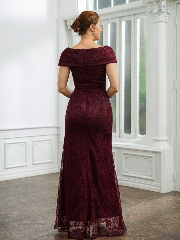 Nova Sheath/Column Lace Ruched V-neck Short Sleeves Floor-Length Mother of the Bride Dresses DFP0020246