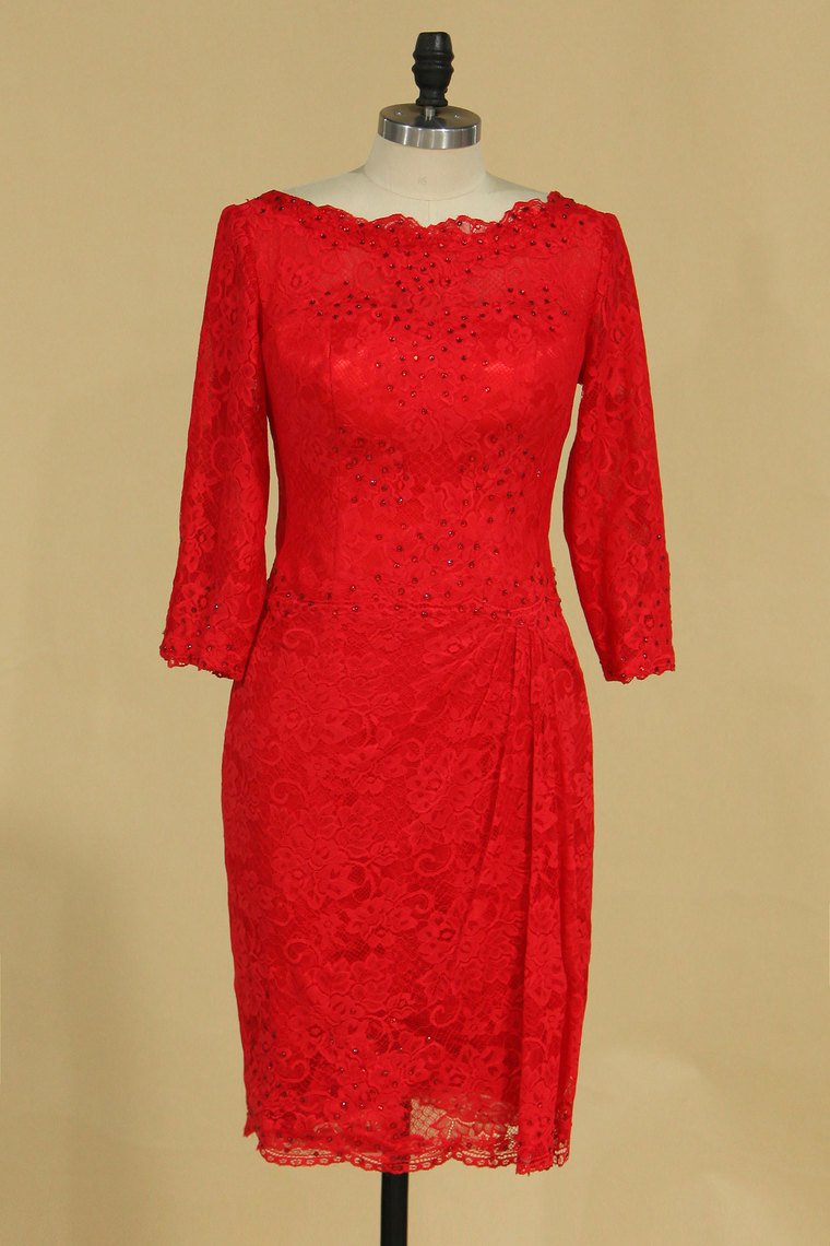 Lace Scoop Mother Of The Bride Dresses Sheath 3/4 Length Sleeves