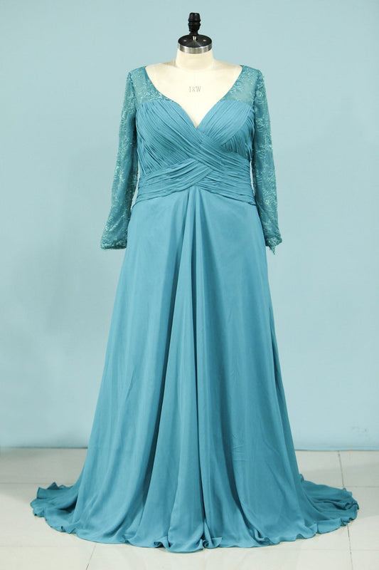 A Line V Neck Mother Of The Bride Dresses Chiffon With Beads And Ruffles