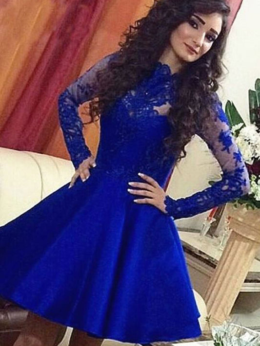 2024 A-Line Jewel Neck Long Sleeve Applique Homecoming Dresses Saniyah Beading Short/Mini