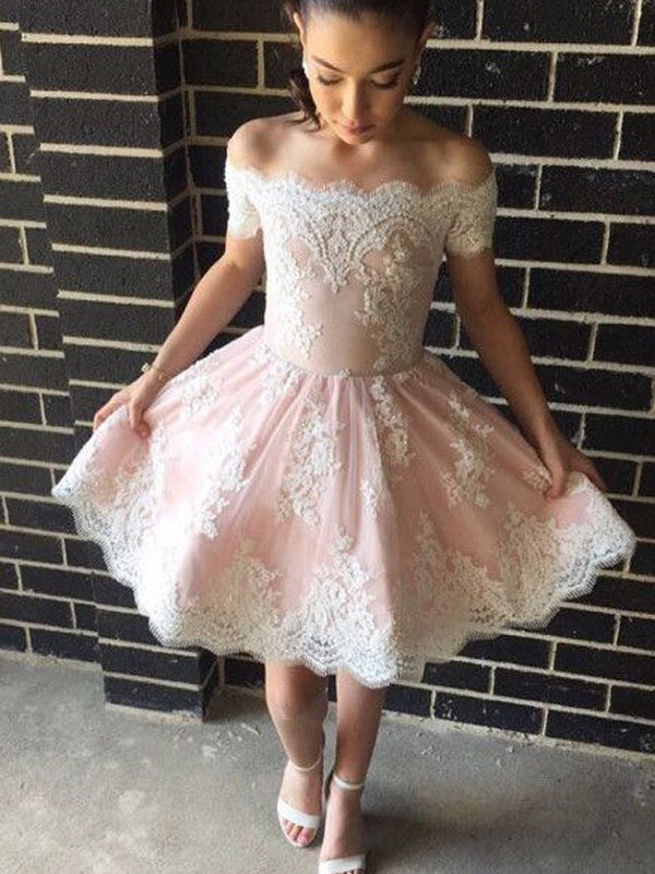 2024 A-Line Homecoming Dresses Melina Off-The-Shoulder Applique Tulle Short/Mini