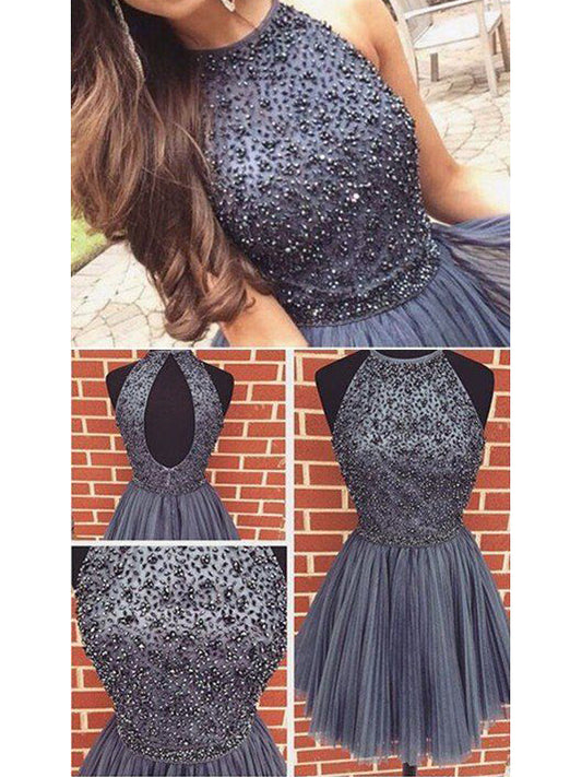 2024 A-Line Halter Sleeveless Homecoming Dresses Kaley Beaded Pleated Cut Out Cut Short/Mini