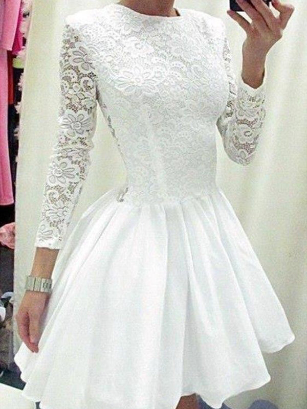 2024 A-Line Jewel Neck Long Mira Lace Homecoming Dresses Sleeve Cut Short/Mini