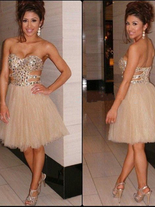 2024 A-Line Sweetheart Sleeveless Homecoming Dresses Lilah Beading Tulle Short/Mini