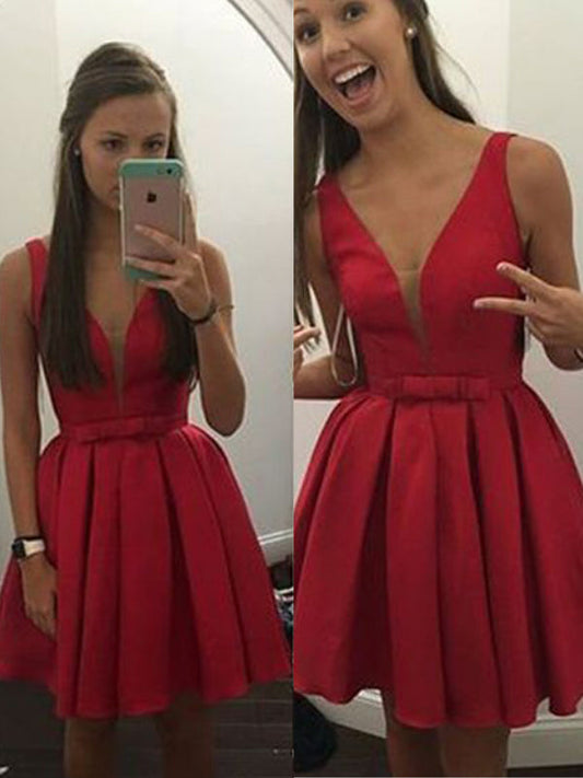 2024 Ball Gown V Neck Sleeveless Bowknot Pleated Cut Renata Homecoming Dresses Short/Mini