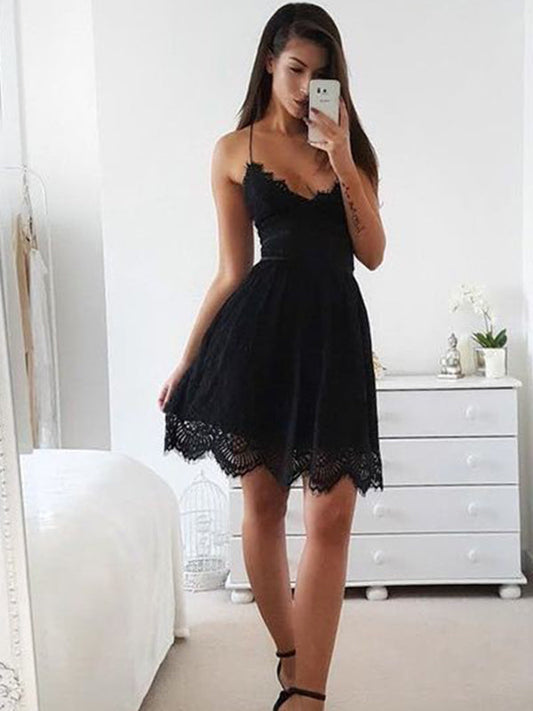 2024 A-Line V Neck Spaghetti Straps Criss Cross Francesca Homecoming Dresses Cut Short/Mini