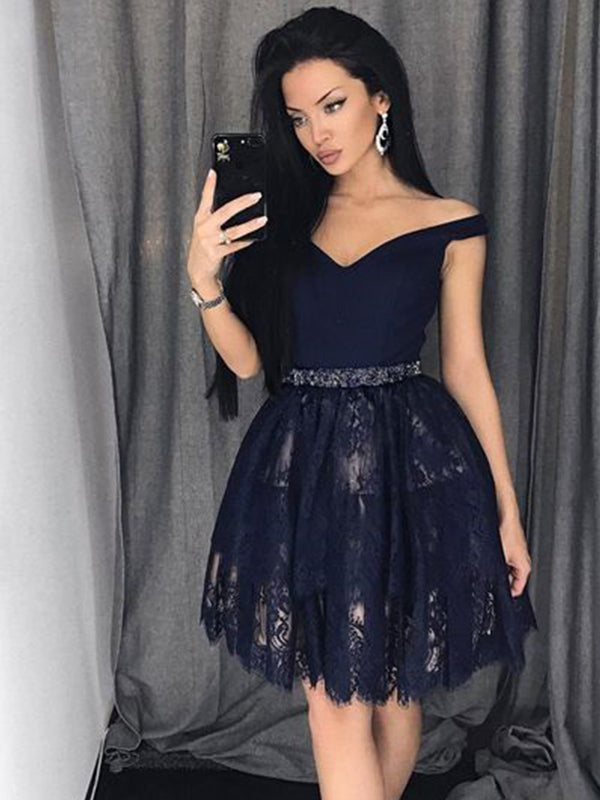 2024 Ball Regan Homecoming Dresses Lace Gown Sweetheart Off-The-Shoulder Beading Cut Short/Mini