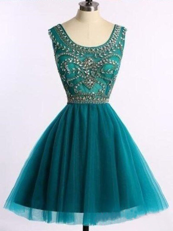 2024 Ball Gown Scoop Neck Sleeveless Beading Tulle Homecoming Dresses Gloria Cut Short/Mini