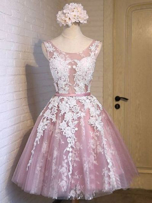 2024 Ball Gown Scoop Rebecca Lace Homecoming Dresses Neck Sleeveless Applique Sash/Ribbon/Belt Up Tulle