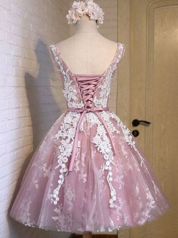 2024 Ball Gown Scoop Rebecca Lace Homecoming Dresses Neck Sleeveless Applique Sash/Ribbon/Belt Up Tulle