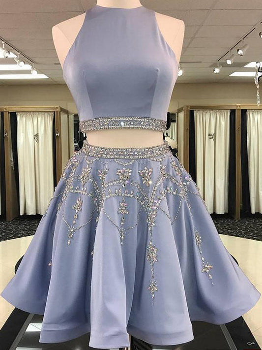 2024 A-Line Jewel Neck Sleeveless Cut Out Destiney Homecoming Dresses Back Beading Two Piece Cut Short/Mini