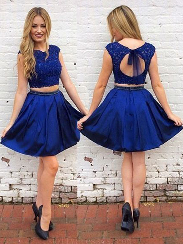 2024 Homecoming Dresses Amya A-Line Two Piece Scoop Neck Cap Sleeve Cut Out Back Beading Short/Mini