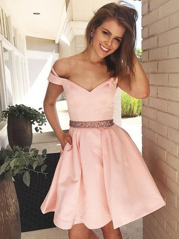 2024 Homecoming Dresses Beryl A-Line Sweetheart Off-The-Shoulder Beading Pleated Short/Mini