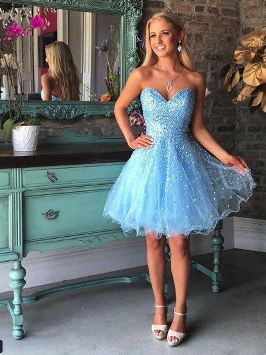 2024 A-Line Katharine Homecoming Dresses Sweetheart Sleeveless Beading Organza Short/Mini