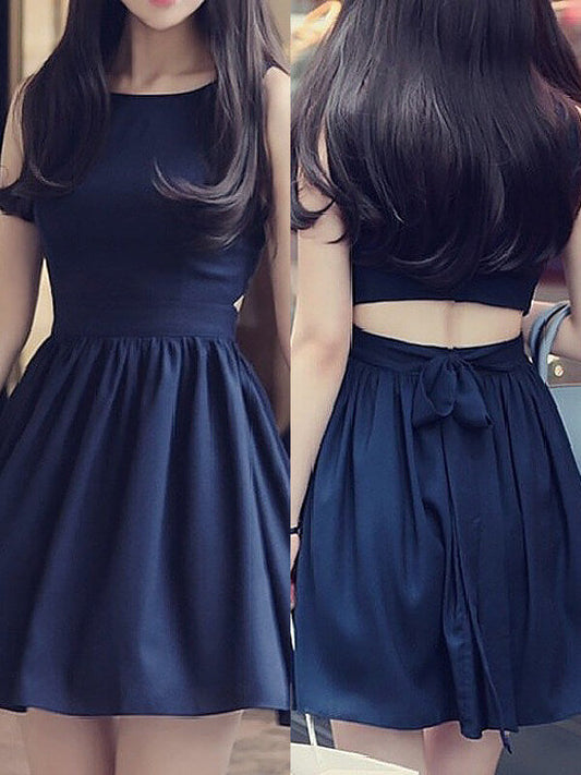 Simple Homecoming Dresses Val Scoop Neck Sleeveless A-Line Cut Out Back Cut Short Mini Black