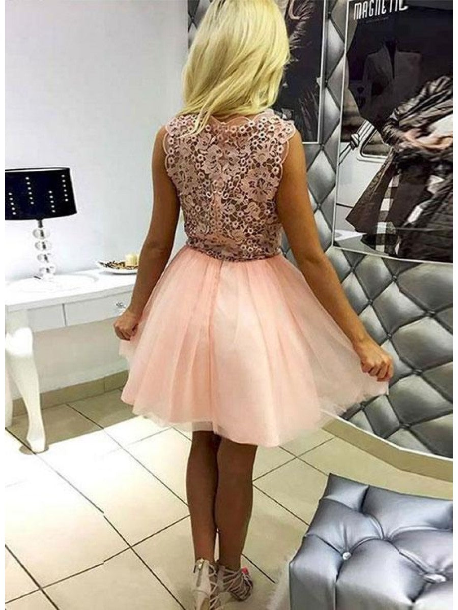 Sleeveless Peach Deep Claudia Homecoming Dresses Lace A Line V Neck Appliques Flowers Tulle Pleated