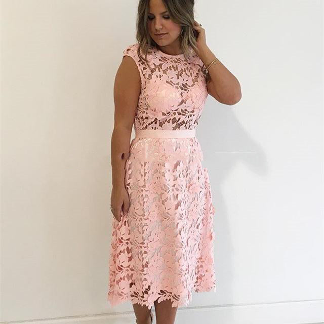 Jewel Cap Sleeve Hollow Lace Pink Homecoming Dresses A Line Kyra Flowers