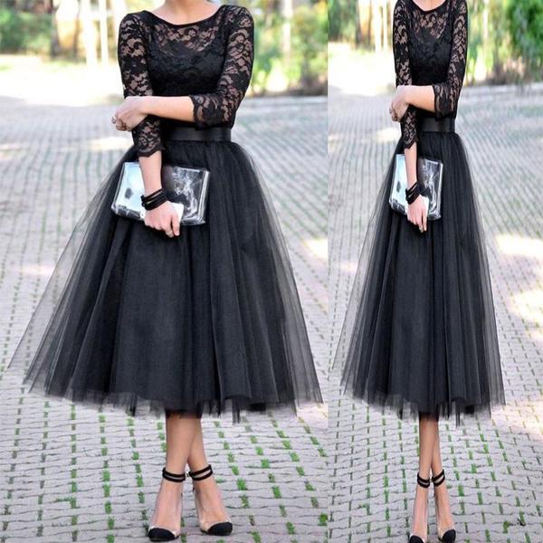 Scoop Black Long Sleeve Sheer Tulle Jocelynn Homecoming Dresses A Line Lace Pleated Elegant