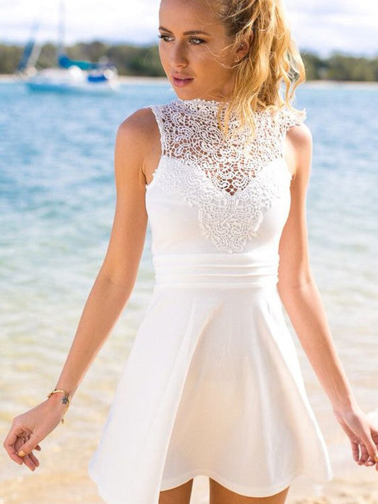 Sleeveless Jewel Homecoming Dresses Lace A Line Johanna Satin Ivory Short Hollow Flowers