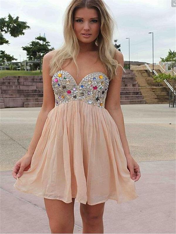 Strapless A Line Chiffon Clare Homecoming Dresses Ivory Sweetheart Pleated Rhinestone Sparkle Short