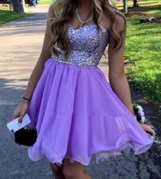 Strapless Chiffon Anaya A Line Homecoming Dresses Sweetheart Beading Pleated Lilac Short