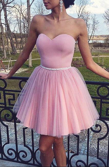 Strapless Sweetheart Ball Kiley Pink Homecoming Dresses Gown Pleated Tulle Short