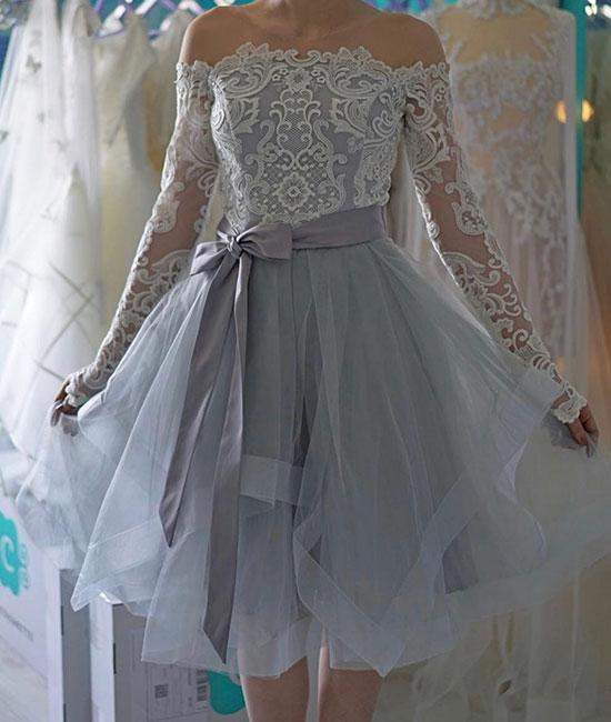 Off The Shoulder Long Lace A Line Homecoming Dresses Julie Sleeve Organza Lavender Bowknot