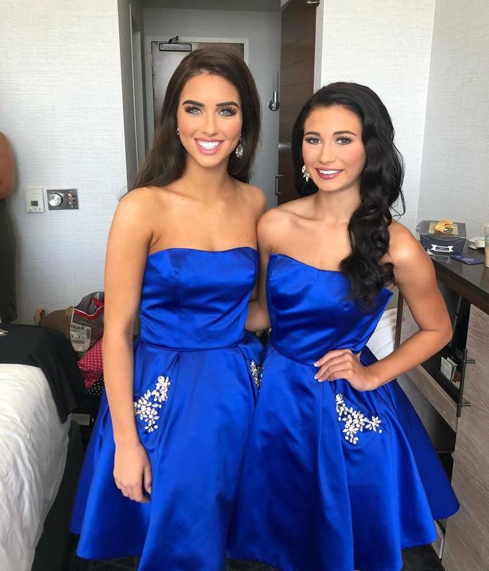 Strapless Pleated Short Royal Blue A Line Satin Abagail Homecoming Dresses Rhinestone