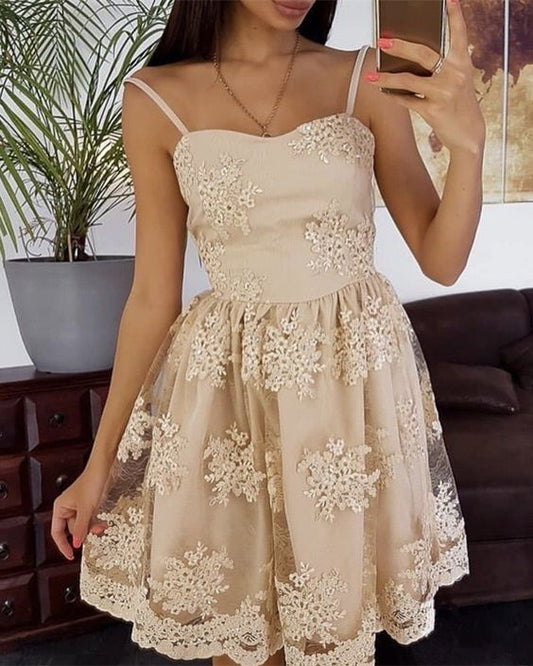 A Line Ivory Lace Homecoming Dresses Ansley Spaghetti Straps Sweetheart Flowers Pleated