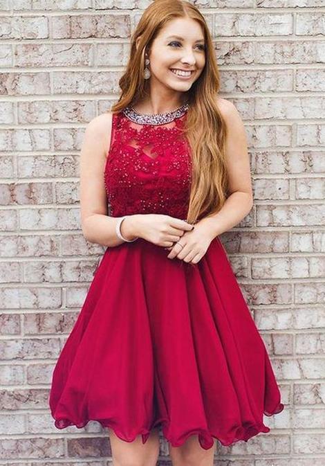 Halter Sleeveless Pleated Red Homecoming Dresses A Line Kaylin Lace Appliques Short Organza