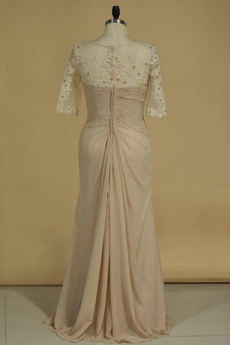 Chiffon V Neck With Applique And Ruffles Sheath Mother Of The Bride Dresses