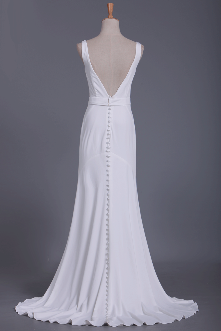 2024 Hot Mermaid V Neck Open Back With Sash Wedding Dresses Spandex