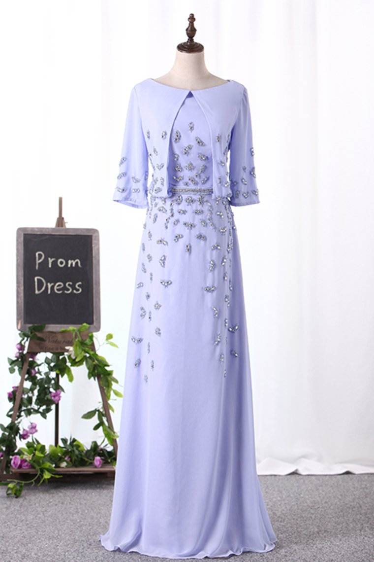 Mid-Length Sleeves Scoop Mother Of The Bride Dresses A Line With Beads