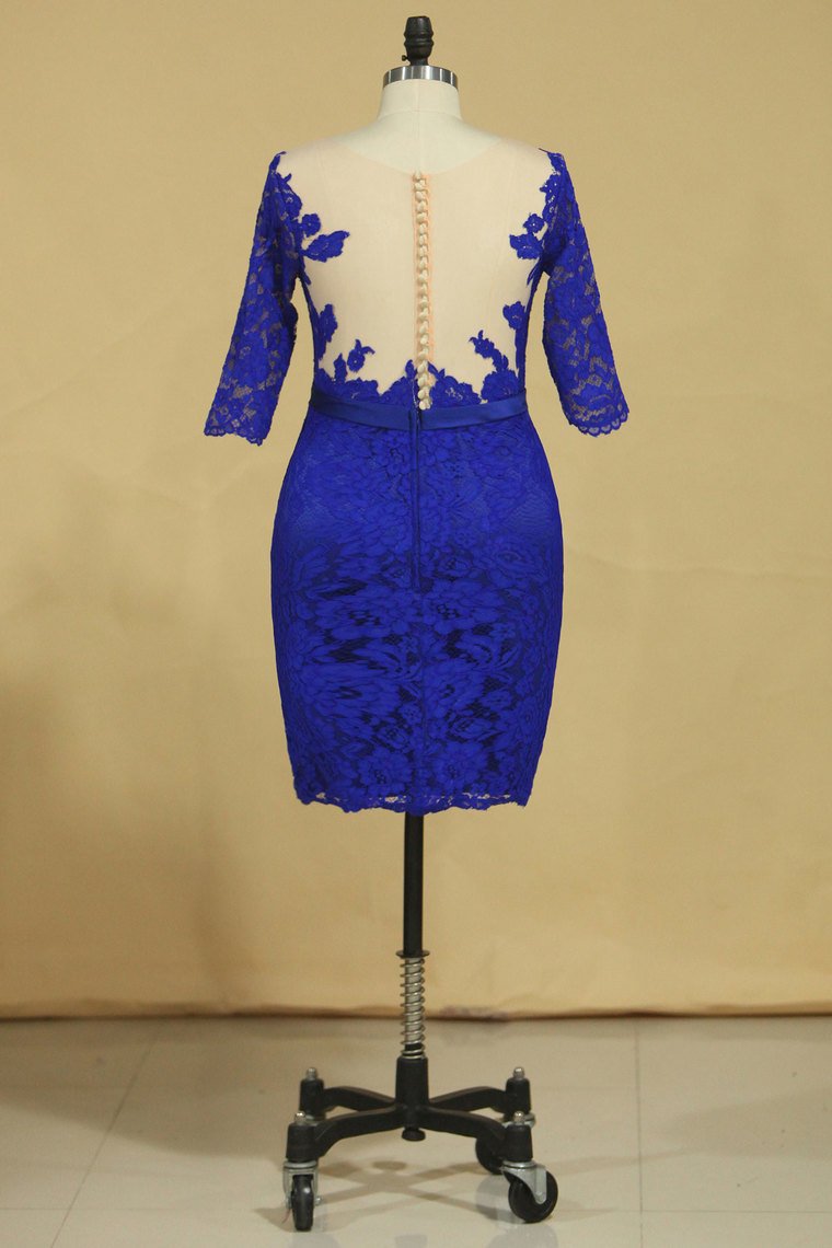 Plus Size Scoop Sheath Half Sleeve With Sash Dark Royal Blue Lace Mother Of The Bride Dresses