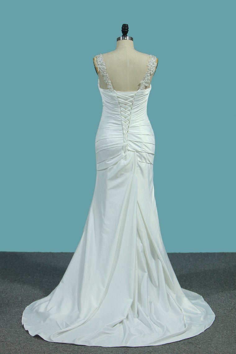 2024 Stretch Satin Wedding Dresses Mermaid With Beads And Ruffles New Arrival