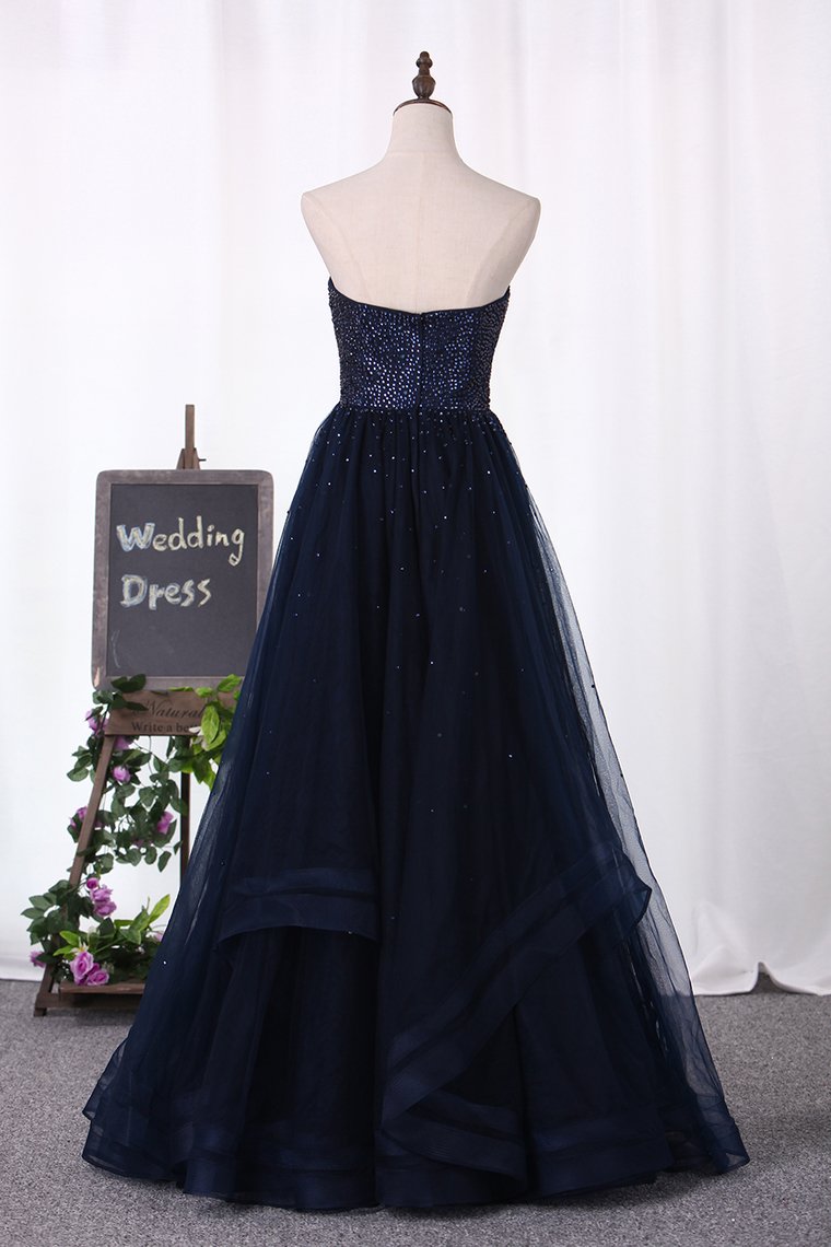 2024 A Line Sweetheart Beaded Bodice Tulle Floor Length  Prom Dresses