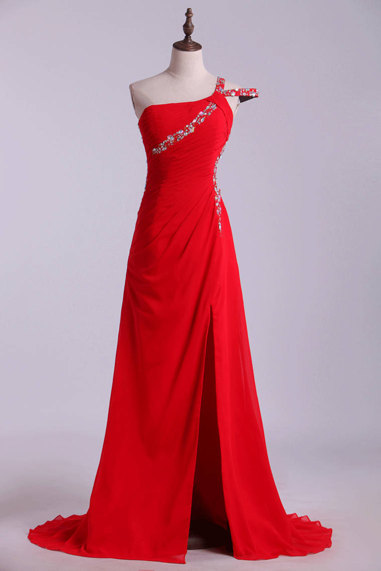 2024 Prom Dresses Sheath Floor Length One Shoulder With Slit