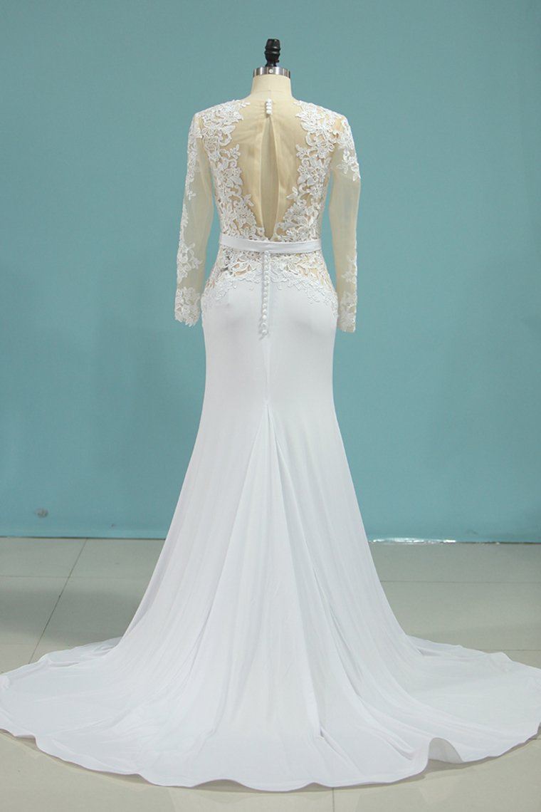 2024 Scoop Wedding Dresses Mermaid With Sash And Slit