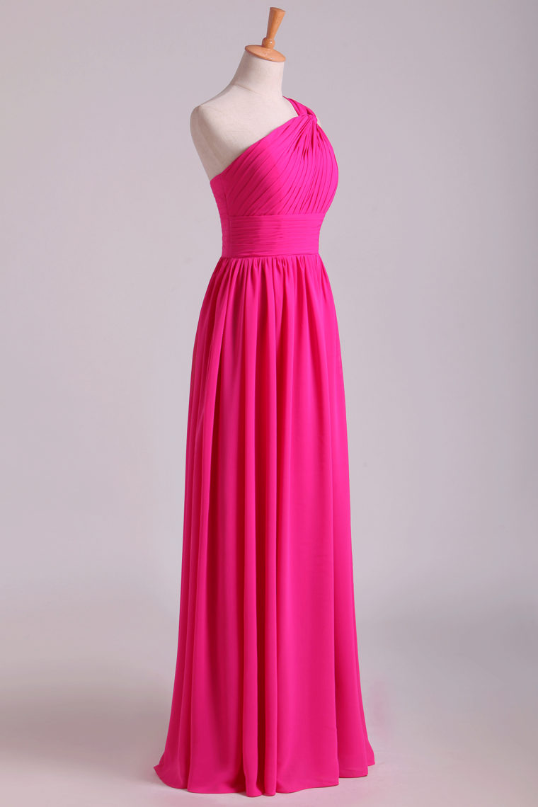 2024 Fuchsia One Shoulder A Line Chiffon Bridesmaid Dresses